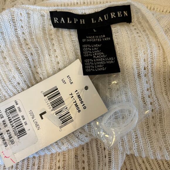 Ralph Lauren Black Label Womens Linen Ivory Lace Crochet Knit Vintage Top LG NWT - Picture 4 of 7